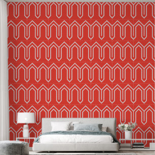 Art Deco Pattern 05 - White on Light Red Wallpaper