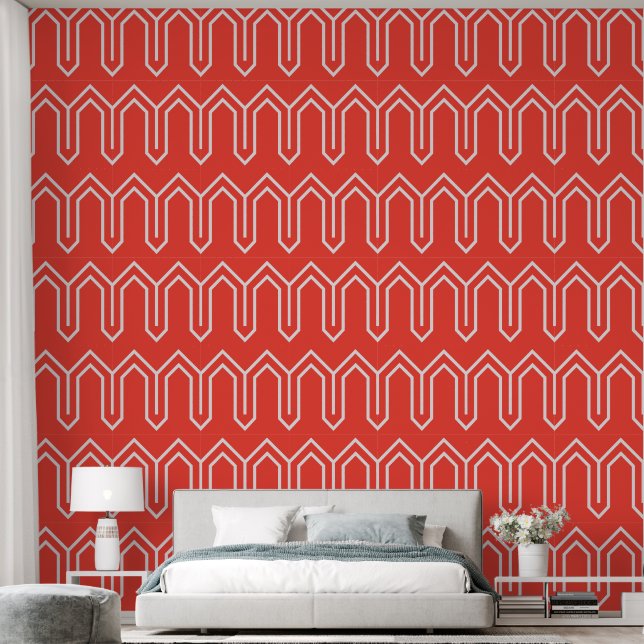 Art Deco Pattern 05 - White on Light Red Wallpaper (Bedroom)