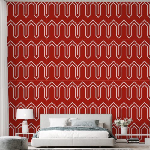 Art Deco Pattern 05 _ White on Persian Red Wallpaper