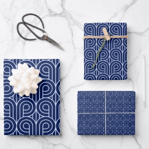 Art Deco Pattern 07 _ Lavender Blue on Dark Blue Wrapping Paper Sheets