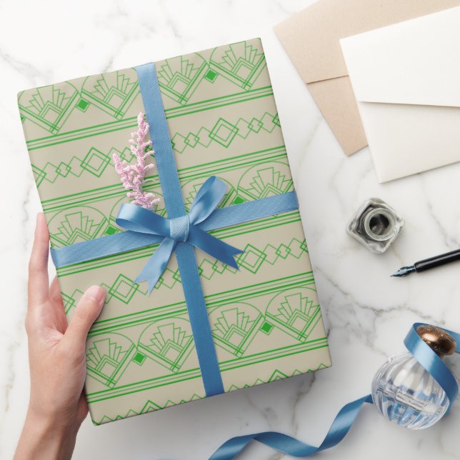 Art Deco Pattern 08 - Forest Green on Off-White Wrapping Paper (Gifting)