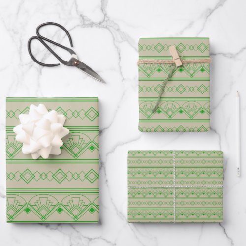 Art Deco Pattern 08 _ Forest Green on Off_White Wrapping Paper Sheets