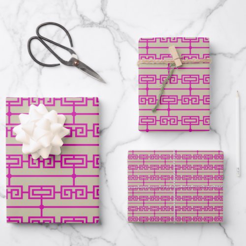 Art Deco Pattern 09 _ Bold Magenta on Off_White Wrapping Paper Sheets