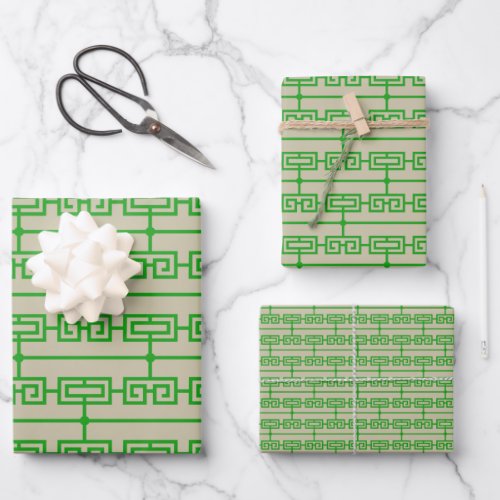 Art Deco Pattern 09 _ Forest Green on Off_White Wrapping Paper Sheets