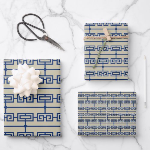 Art Deco Pattern 09 _ Marletta Blue on Off_White Wrapping Paper Sheets