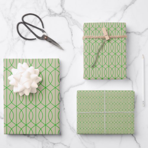Art Deco Pattern 10 _ Dark Lime Green on Off_White Wrapping Paper Sheets