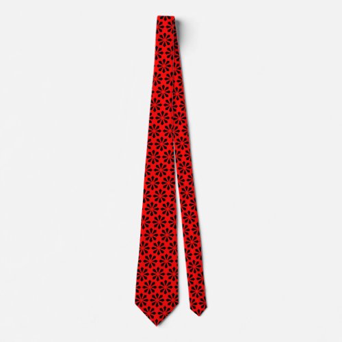 Art Deco Pattern _ Black on Red Neck Tie
