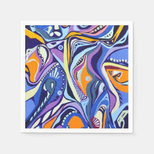 Art Deco pattern - blue and orange Paper Napkins