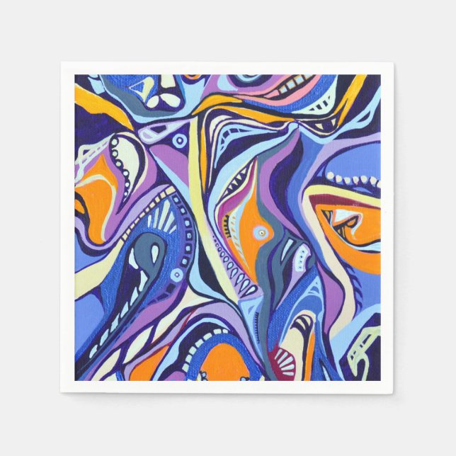 Art Deco pattern - blue and orange Paper Napkins (Front)