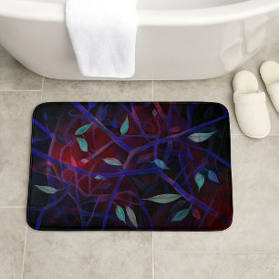 Art Deco pattern - burgundy abstract leaves Bathroom Mat