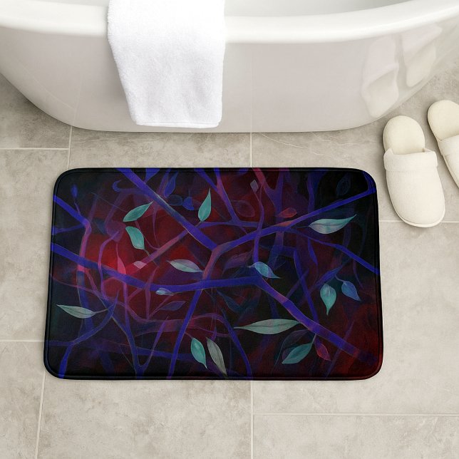 Art Deco pattern - burgundy abstract leaves Bathroom Mat (Creator Uploaded)