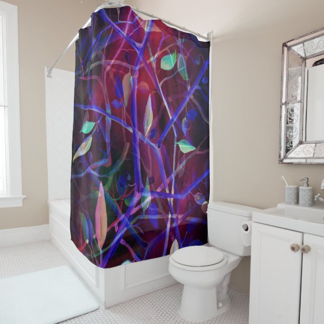 Art Deco pattern - burgundy abstract leaves Shower Curtain (In Situ)