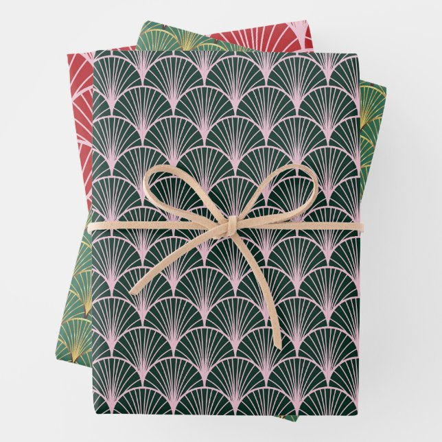 Art Deco Pattern Christmas Wrapping Paper Sheets (In situ)