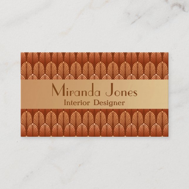 Art Deco Pattern, Copper and Rust Brown Business Card (Front)