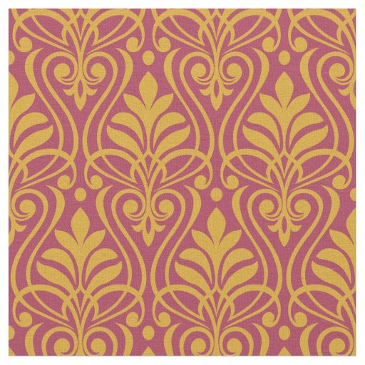 Art Deco Pattern - Deco Gold 2 on Raspberry Pink Fabric