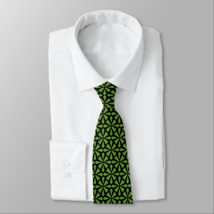 Art Deco Pattern II - Avocado Green on Black Neck Tie