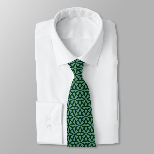 Art Deco Pattern II - Ocean Green on Dark Green Neck Tie (Tied)