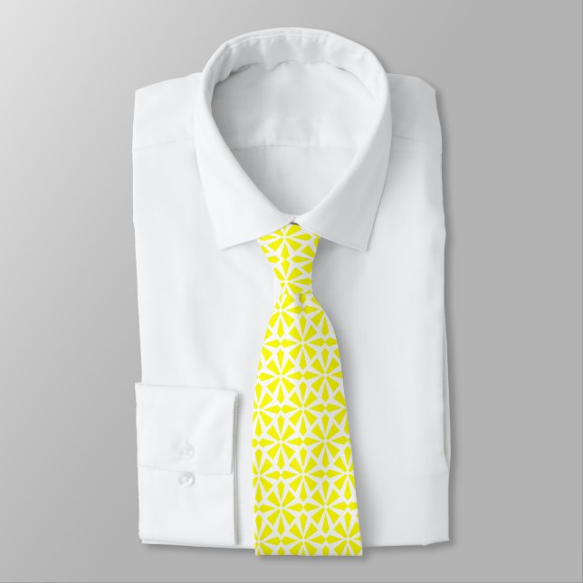 Art Deco Pattern II - Yellow on White Neck Tie (Tied)