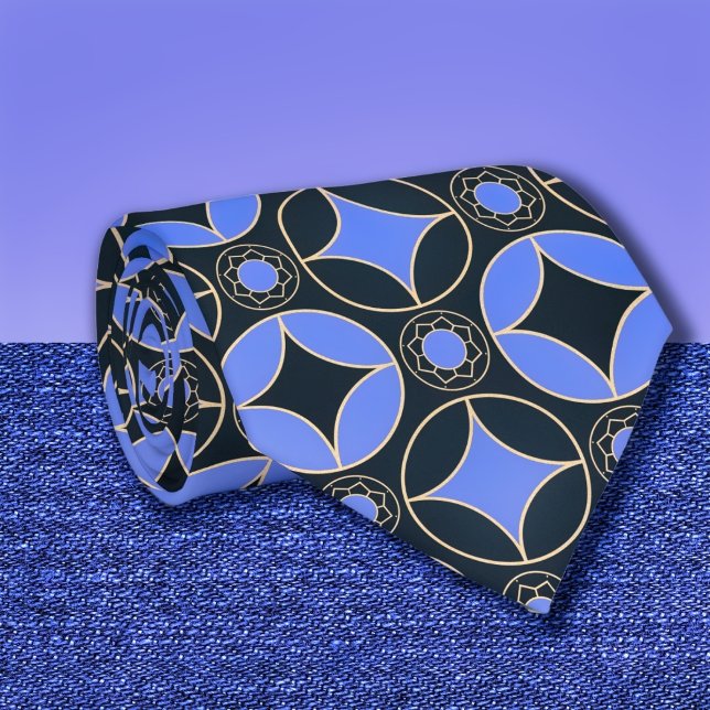 Art  Deco  pattern in blue and  black no2 Neck Tie (Creator Uploaded)