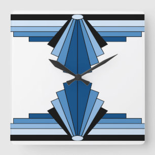 Art Deco Pattern in Blues Square Wall Clock