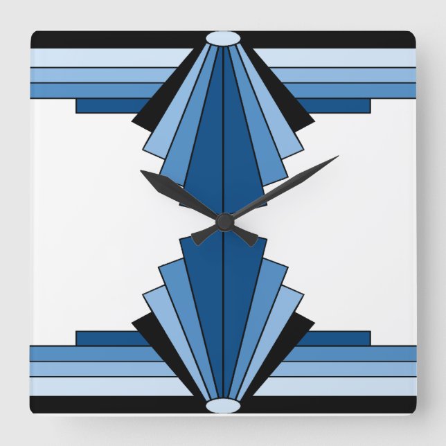 Art Deco Pattern in Blues Square Wall Clock (Front)