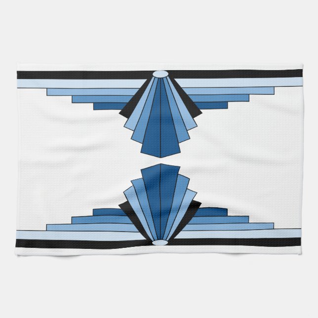 Art Deco Pattern in Blues Towel (Horizontal)
