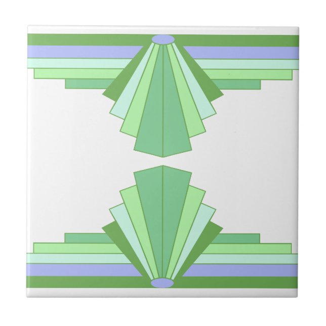 Art Deco Pattern in Green & Blue Ceramic Tile (Front)