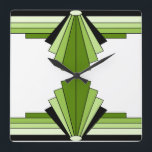 Art Deco Pattern in Greens 2 Square Wall Clock<br><div class="desc">This pattern is based on classic art deco shapes.</div>
