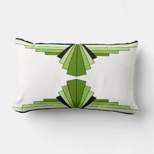 Art Deco Pattern in Greens and Black Lumbar Cushio Lumbar Pillow
