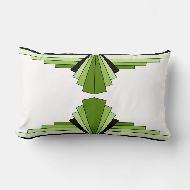 Art Deco Pattern in Greens and Black Lumbar Cushio Lumbar Pillow (Front)
