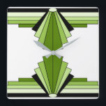 Art Deco Pattern in Greens and black Square Wall Clock<br><div class="desc">This pattern is based on classic art deco shapes,  recreated in greens and black</div>