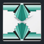 Art Deco Pattern in Greens and Black Square Wall Clock<br><div class="desc">This pattern is based on classic art deco shapes,  recreated in greens and black</div>