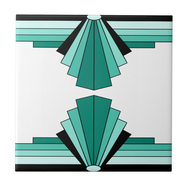 Art Deco Pattern in Greens Tile (Front)