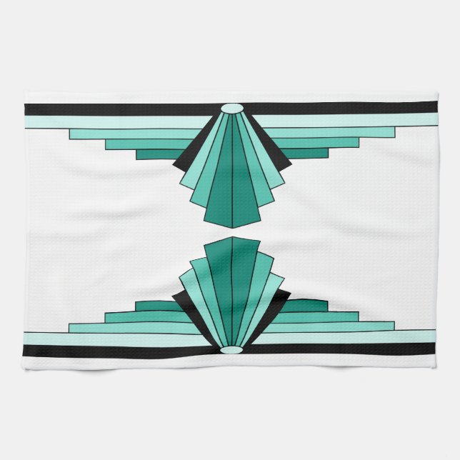 Art Deco Pattern in Greens Towel (Horizontal)