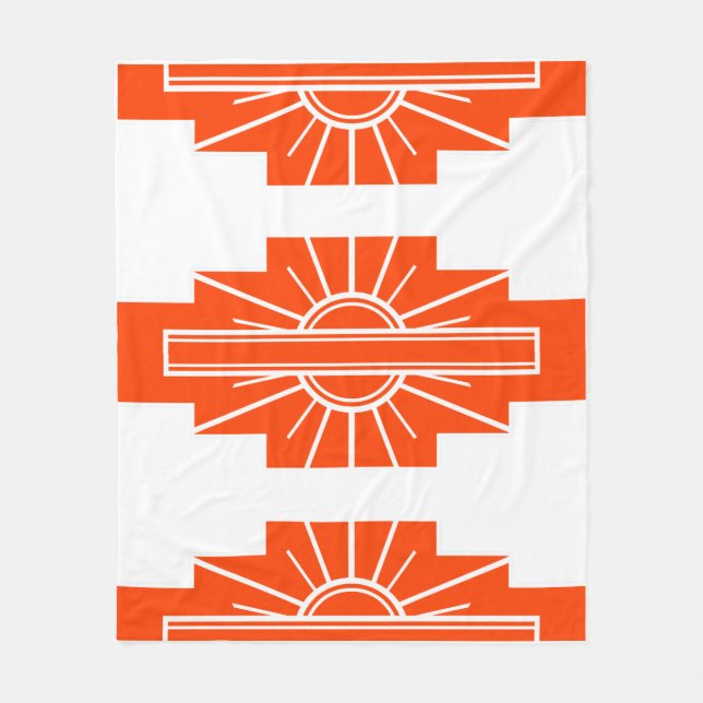 Art Deco Pattern in Orange Fleece Blanket (Front)