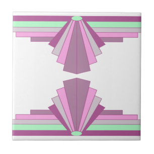 Art Deco Pattern in Pink & Green Ceramic Tile