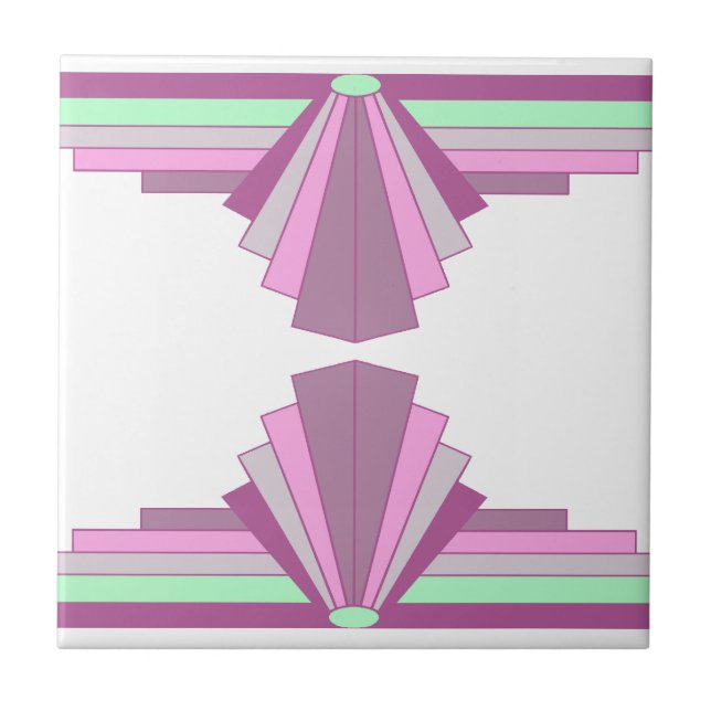 Art Deco Pattern in Pink & Green Ceramic Tile (Front)