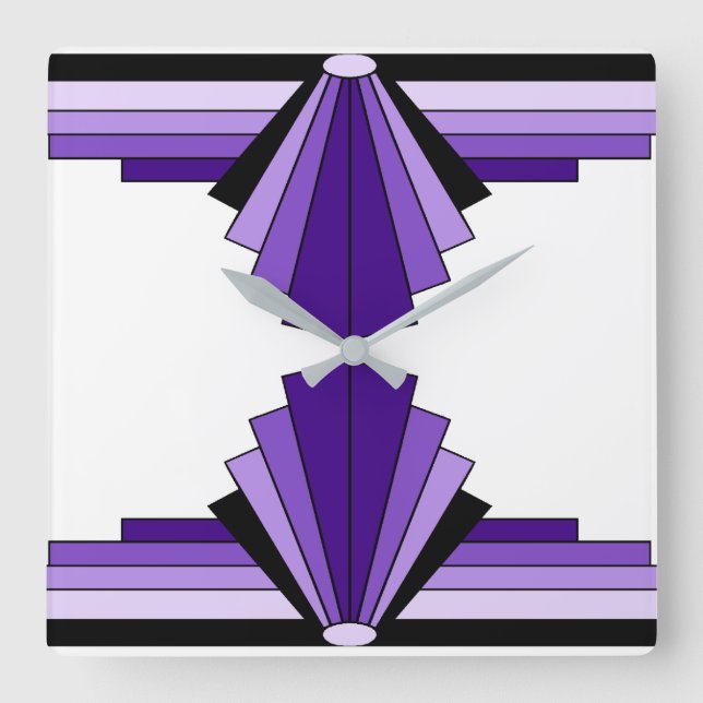 Art Deco Pattern in Purples and Black Square Wall Clock (Front)