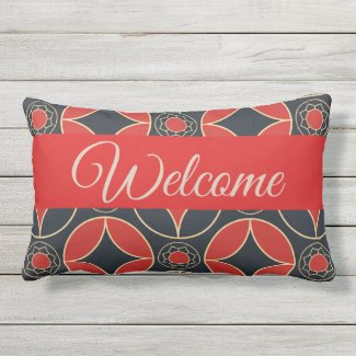 Art Deco pattern in red and black - Welcome Lumbar Pillow