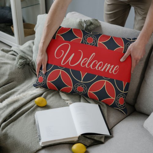 Art Deco pattern in red and black _ Welcome Lumbar Pillow