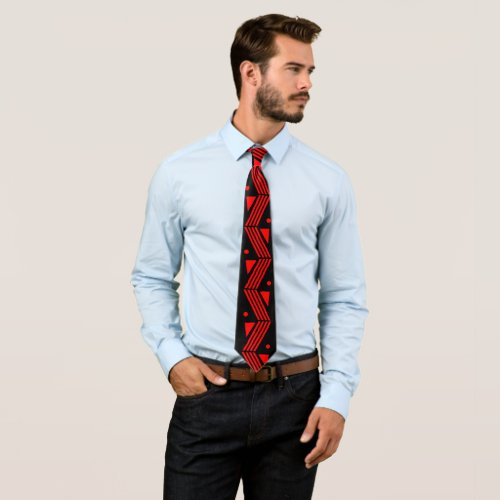 art deco pattern in red  black neck tie