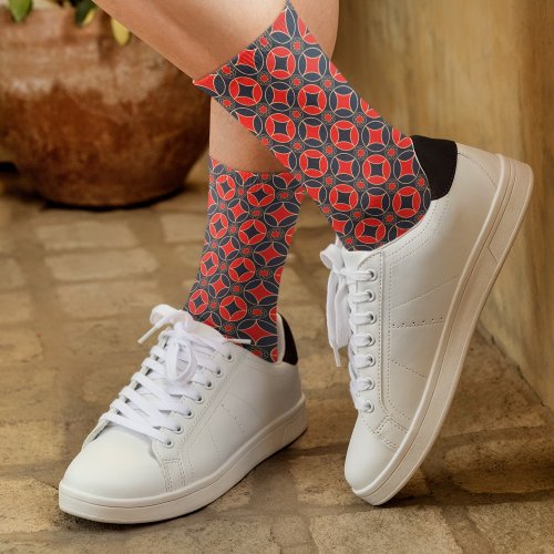 art deco pattern  in red  black  socks