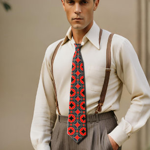 Art Deco pattern in redand black Neck Tie