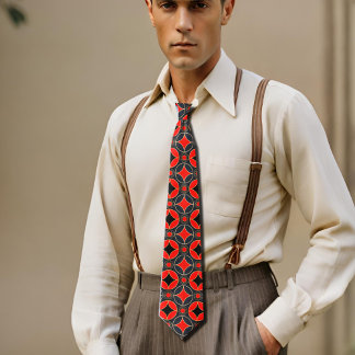 Art  Deco  pattern in redand  black  Neck Tie