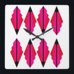 Art Deco Pattern in Reds and Pinks Square Wall Clo Clock<br><div class="desc">Based on classic art deco shapes,  this pattern in reds and pinks will suit decor of that era</div>