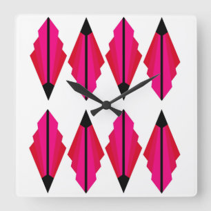 Art Deco Pattern in Reds and Pinks Square Wall Clo Clock