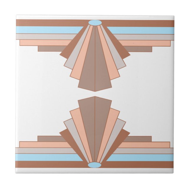 Art Deco Pattern in Tan & Blue Ceramic Tile (Front)