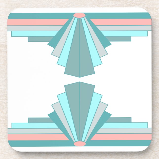 Art Deco Pattern in Teal & Peach Beverage Coaster (Front)