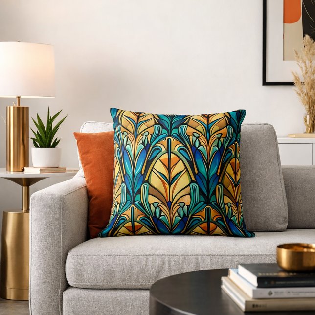 Art Deco Pattern Jewel Tone Decor Throw Pillow (Creator Uploaded)