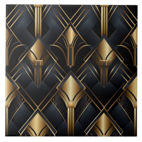 Art Deco Pattern Metallic effect black and gold Ceramic Tile